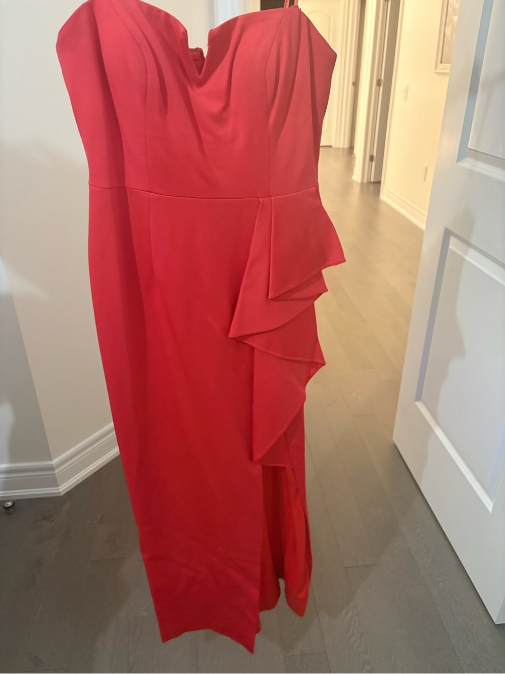Adrianna Papell Strapless Red Ruffle Column Gown